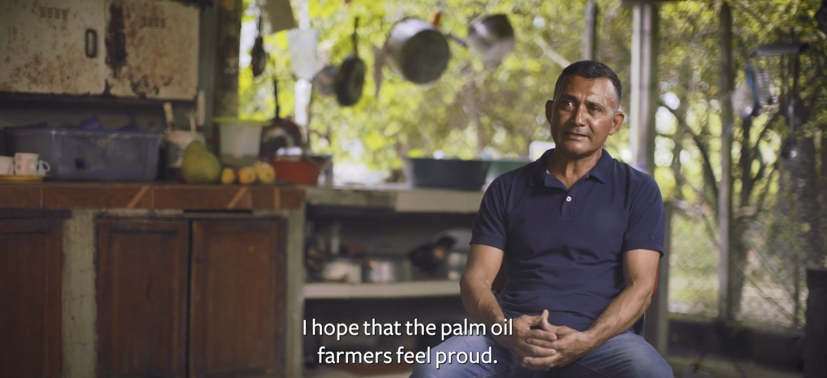 A farmer being interviewed.