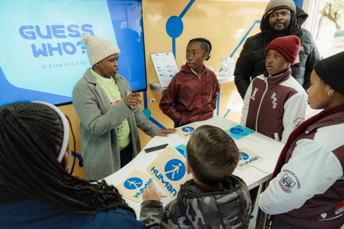 Students interact with the Curiosity Cube