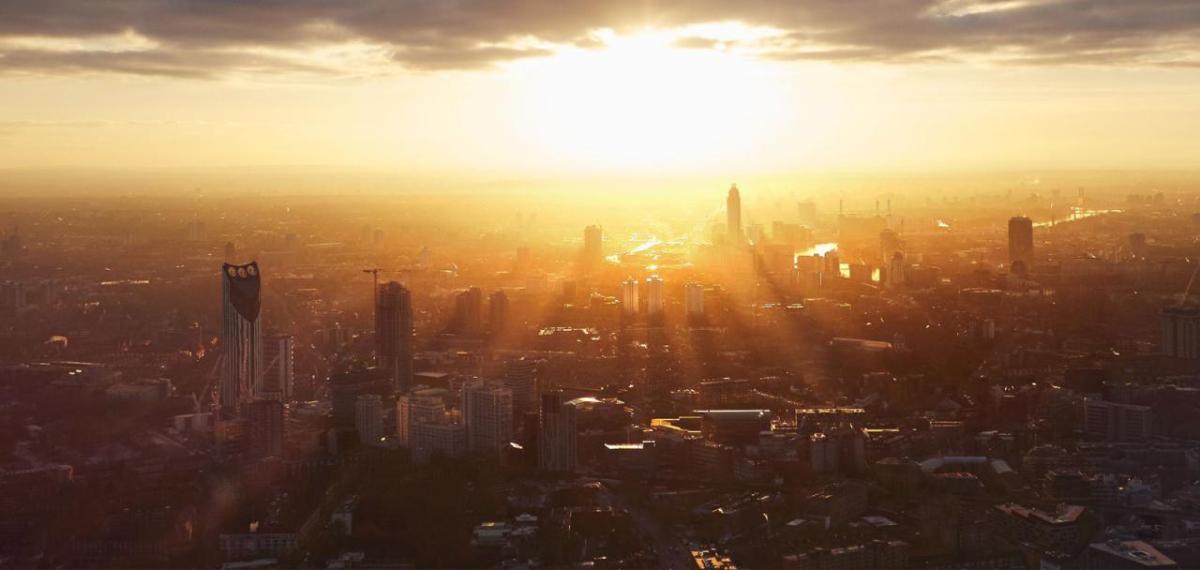 A skyline at sunset