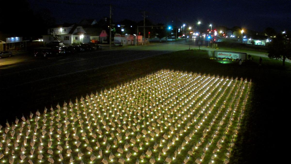 Field of Flags at night