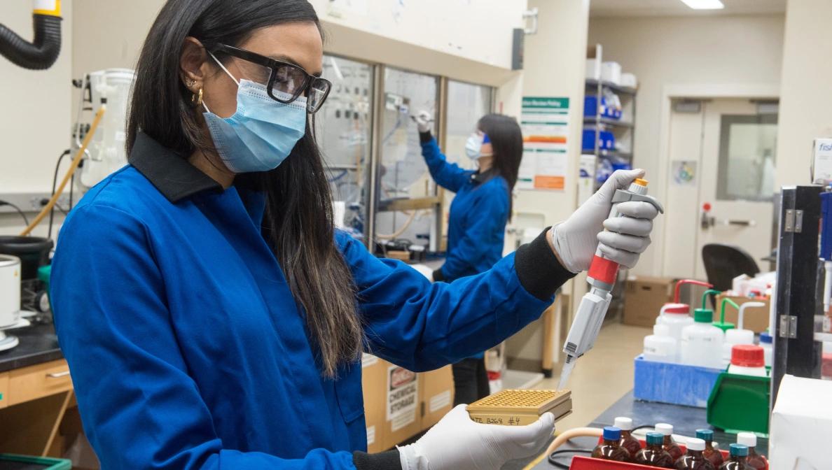 Workers in a biomedical lab