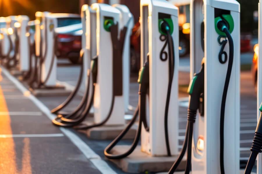 Row of EV chargers