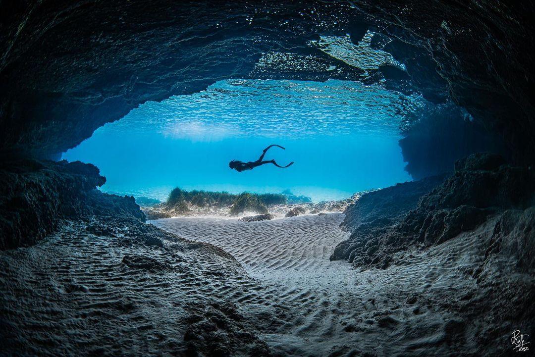 underwater shot of Gádor snorkeling with swim fins