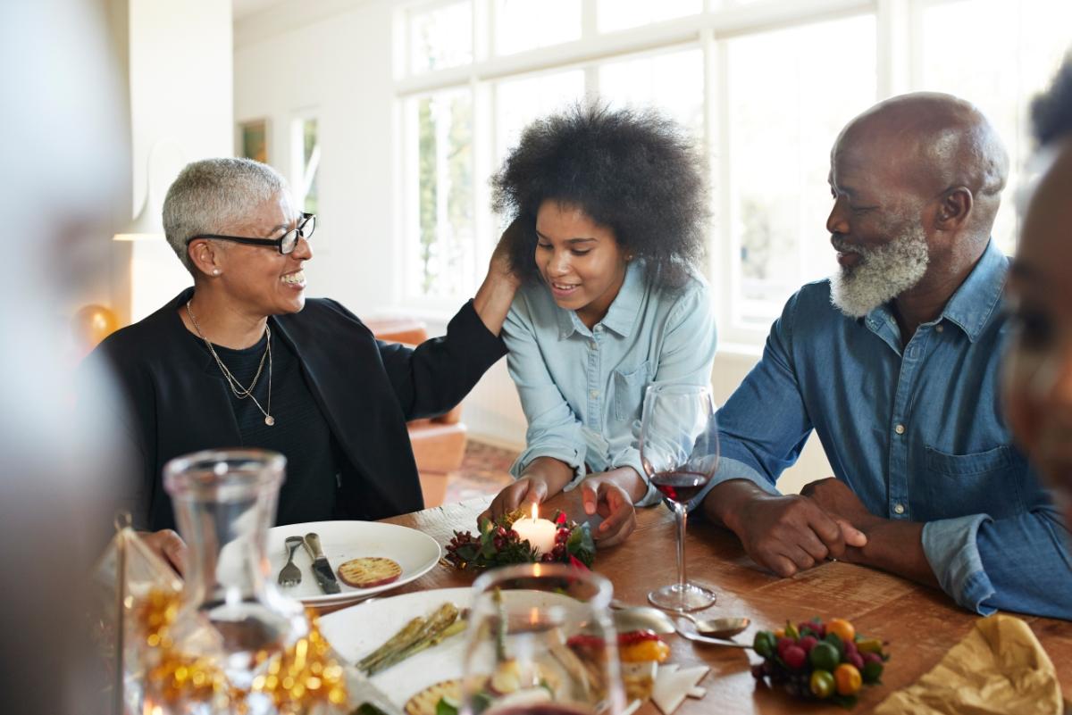 Family eating a meal at the table