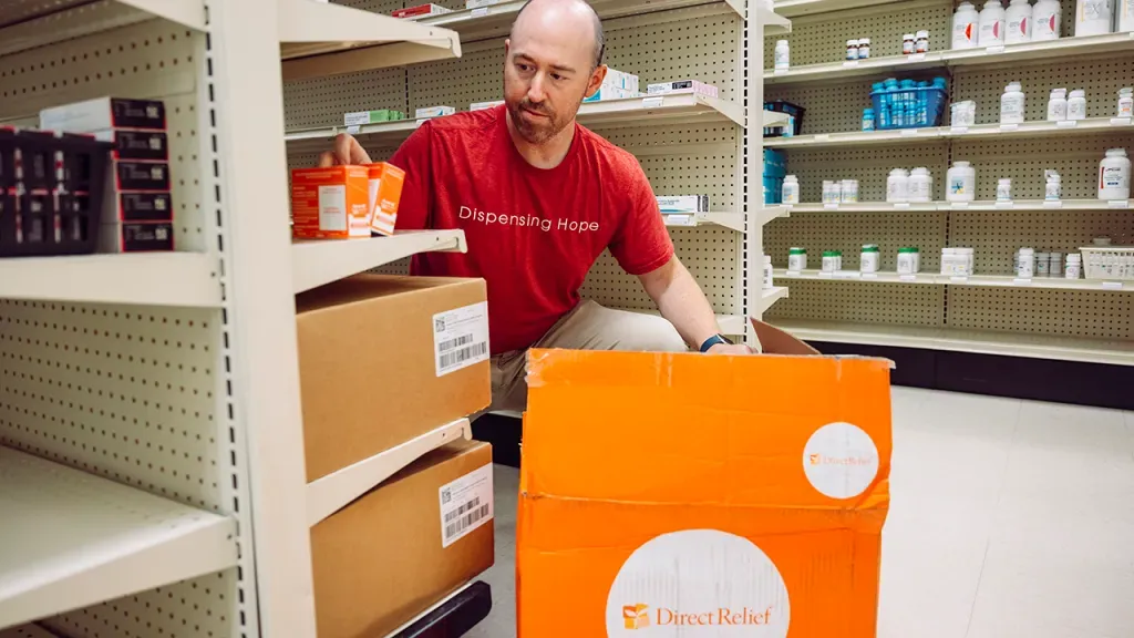 Direct Relief staff delivered medical support to NC MedAssist, a charitable pharmacy in Charlotte, North Carolina, on Oct. 7, 2024, as part of Hurricane Helene response efforts. NC MedAssist ships medications across the state, primarily to patients who are uninsured, and the organization recently received requested medications from Direct Relief, including tetanus vaccines to protect those involved in storm cleanup, and epinephrine injections for those allergic to bees and yellowjackets, which have been a c
