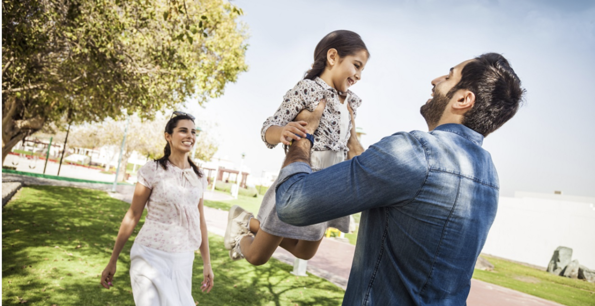 Refugee family smiling and happy