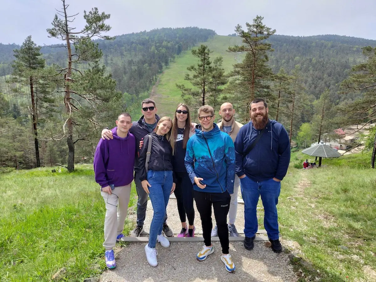 Aleksandra on a hike with her friends.