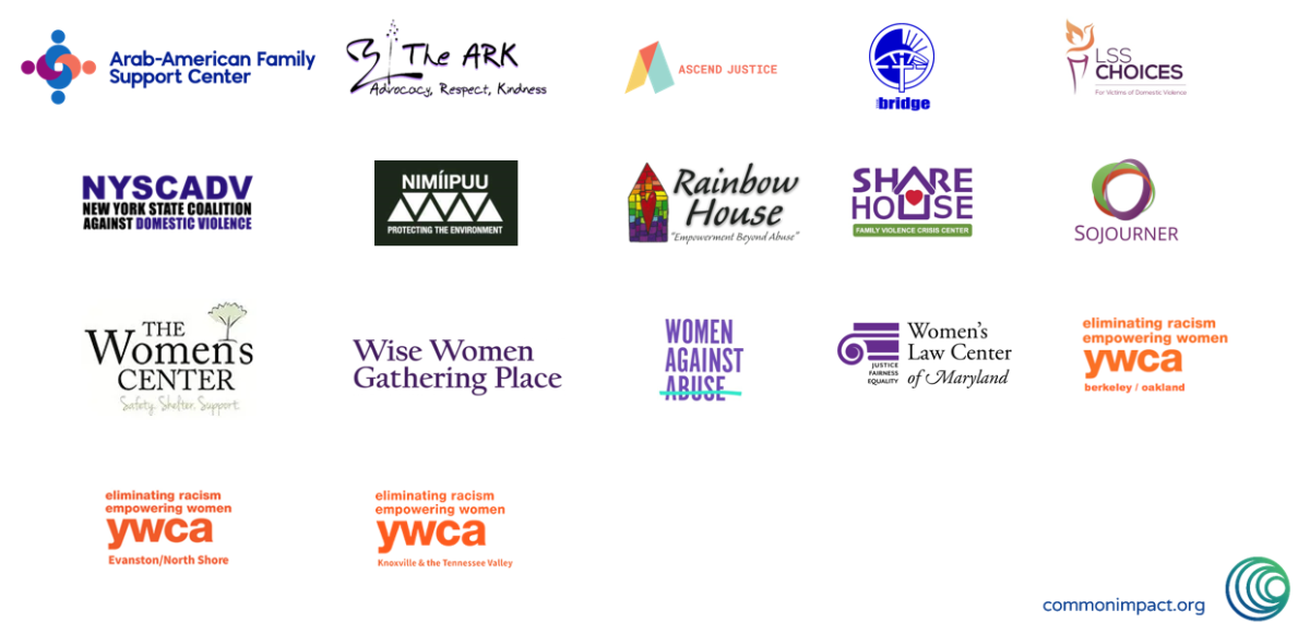 Logos of domestic violence nonprofit partners at The Allstate Foundation & Common Impact's day of service