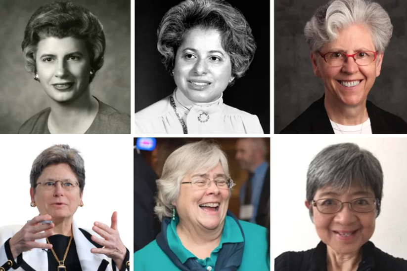 Trailblazing women mentioned in Amy’s article – (L to R, top row: Katherine Graham Peden, Patricia Harris, Sr. Corinne Florek; bottom row: Nancy Andrews, Julie Eades, Kirsten Moy)