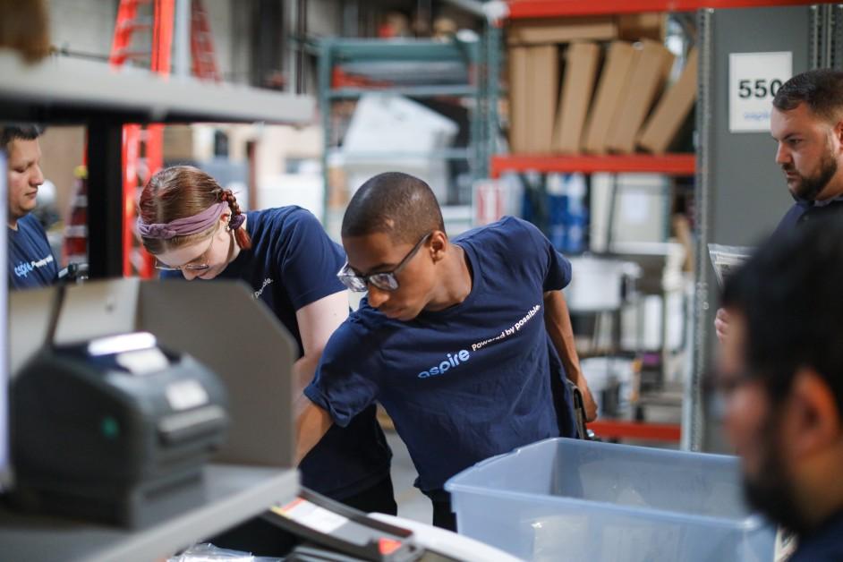 Aspire trainees get hands-on experience in a simulated warehouse environment