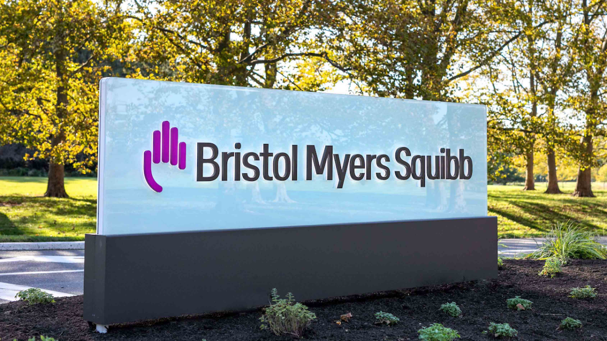 Bristol Myers Squibb corporate logo shown as a sign.