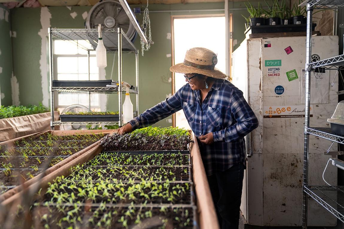 Big Water Summer: Cherilyn shown working with her crops.