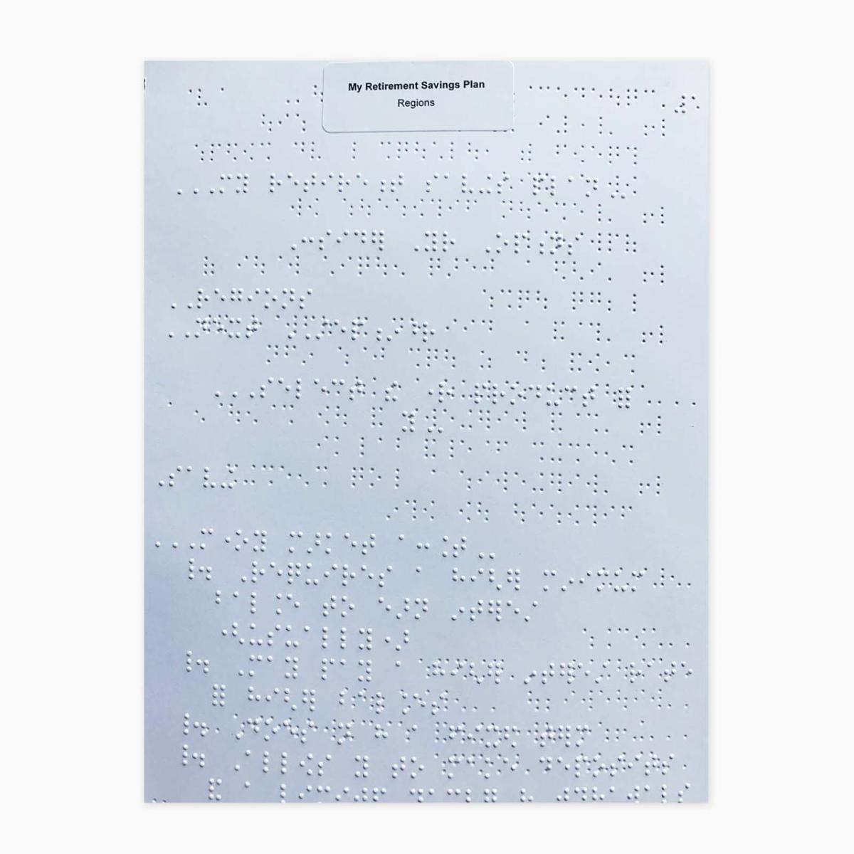 A page of Braille text labeled My Retirement Savings Plan