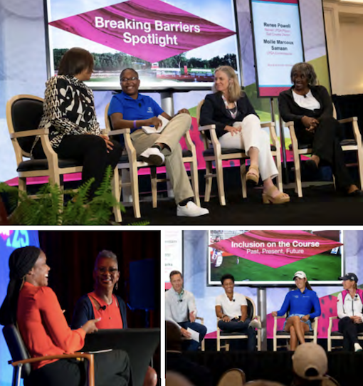 Collage of photos from people sat on stage at the SOAR Inclusion Summit 