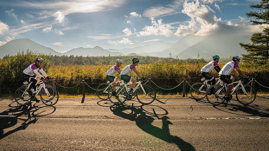 Riders along a mountain side in Japan.