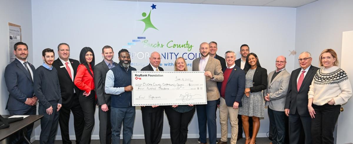 Pictured from left:  Vince Ciccarelli, KeyBank Consumer Product Manager;  Michael Gunden - Chief of Staff for State Representative Tim Brennan;  Steve Goykhman, KeyBank Branch Manager, Warrington;  Melissa Young, KeyBank Area Retail Leader; Jon Wagner, KeyBank Business Banking Sales Leader; Chiwuike Owunwanne, KeyBank Corporate Responsibility Officer; Joseph Cuozzo, BCOC Development Director:  Erin Lukoss, BCOC  CEO and Executive Director; Youseff Tannous, KeyBank Market President and Market Retail Leader