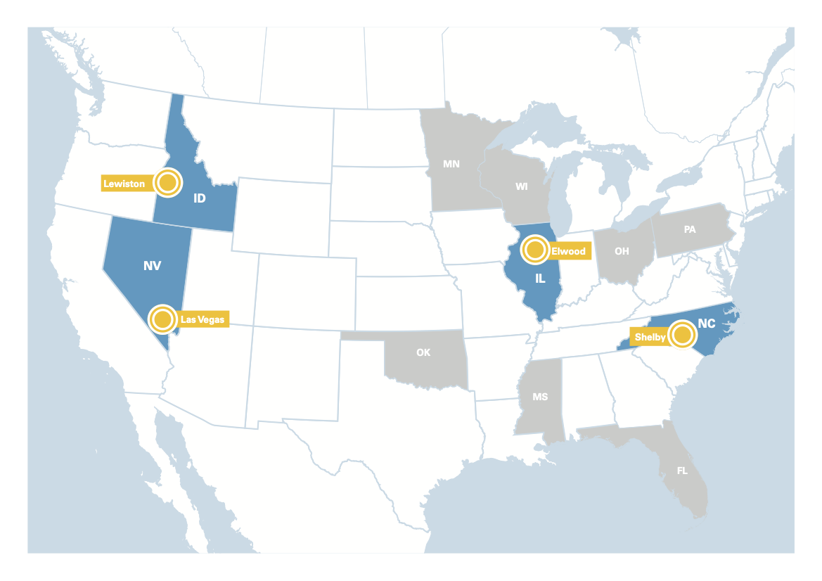 map of US with CLW States highlighted