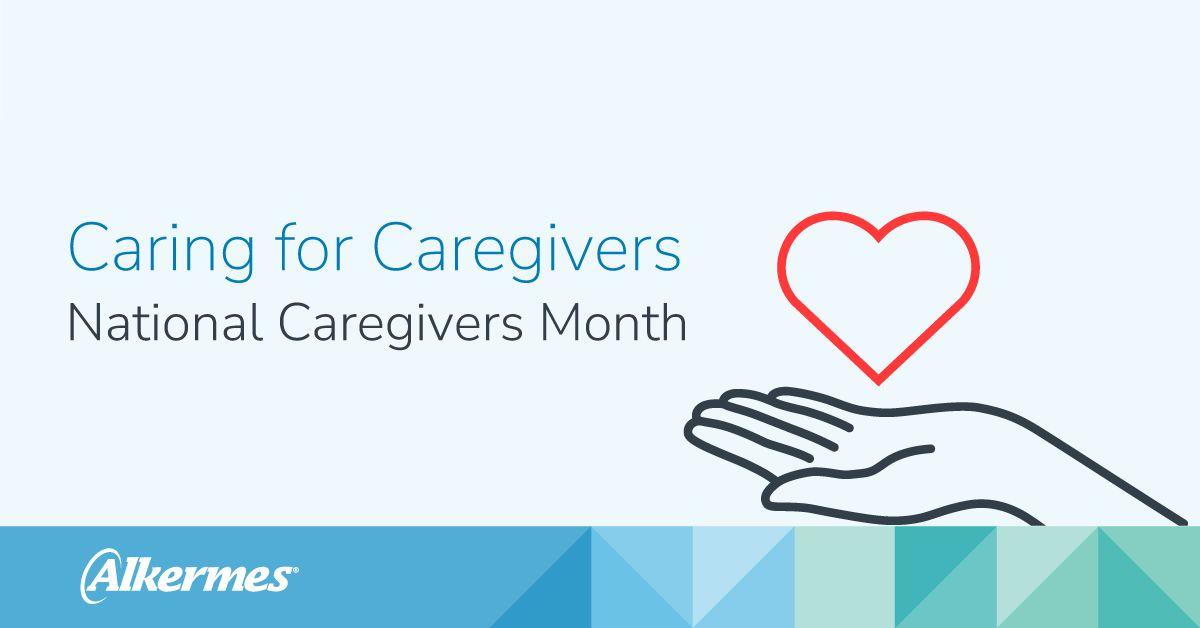 Blue background with text that reads 'Caring for caregivers national caregivers month"