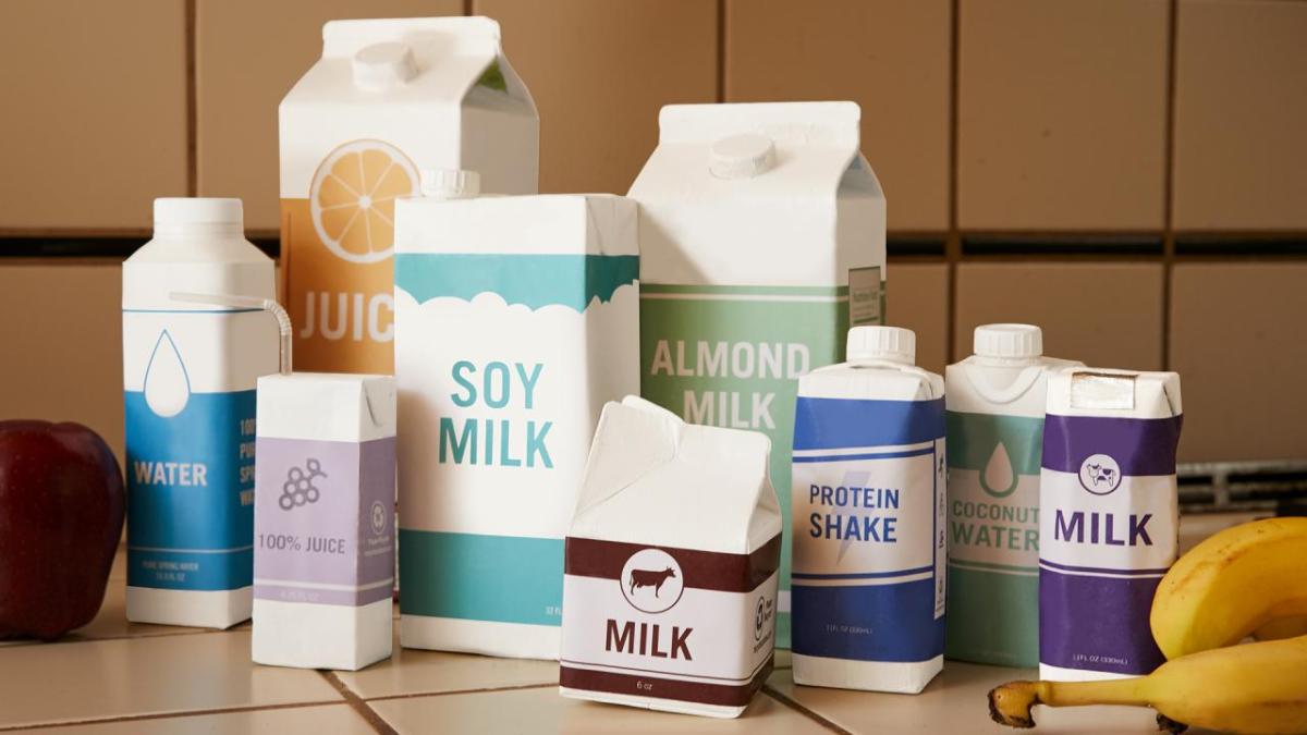 A variety of generic cartons on a counter.