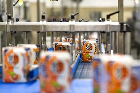 beverages being packaged in factory