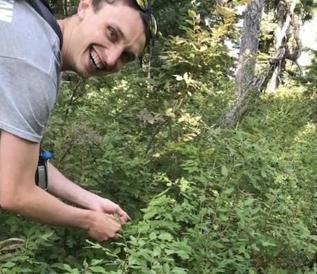 Cole Sibbald on a walk in the forest.