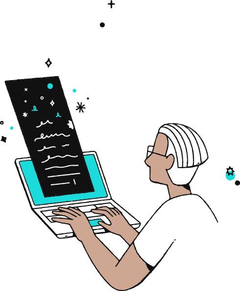 Illustration of a person typing on a keyboard.