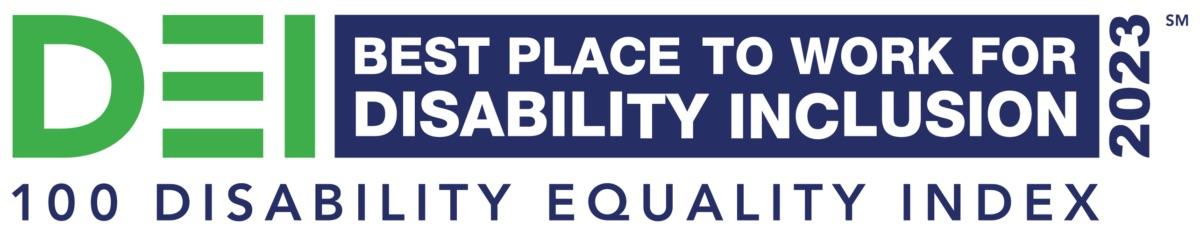 "DEI Best Place to Work for Disability Inclusion 2023" logo