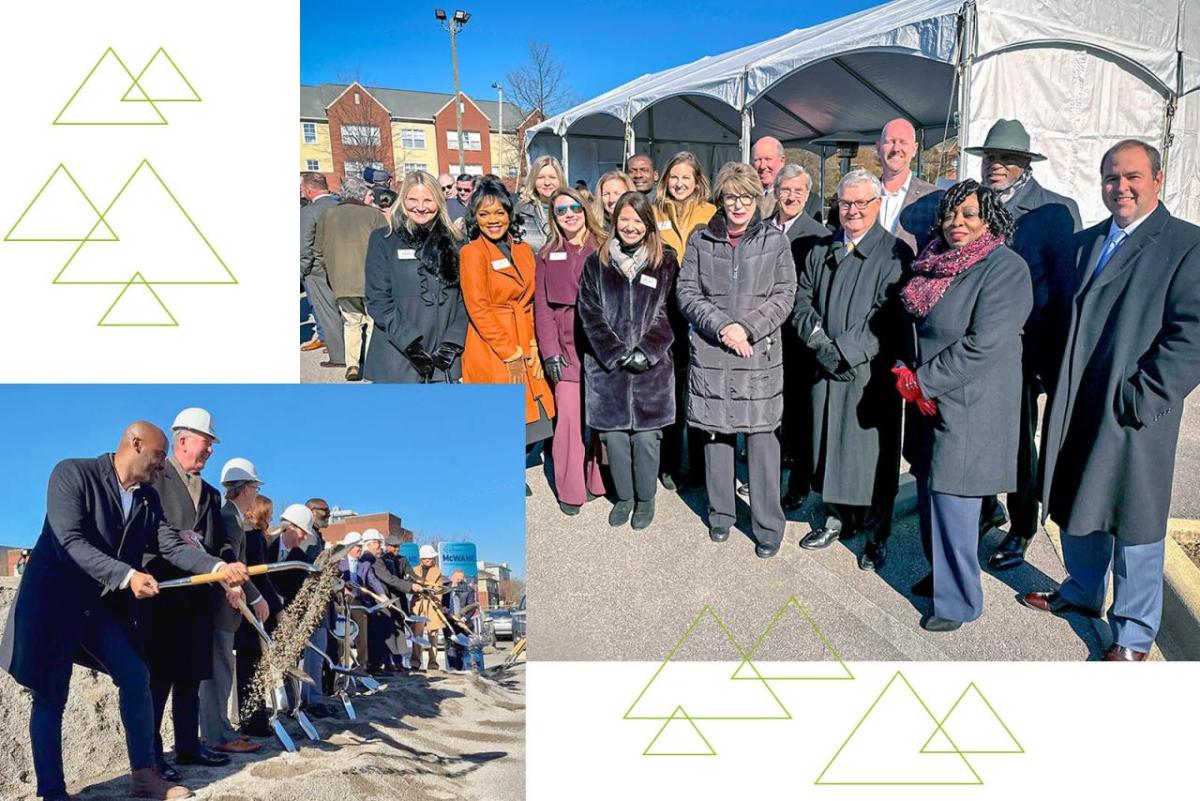 A collage of images from the groundbreaking event in Birmingham along with a group of leaders from Regions Bank and the community.