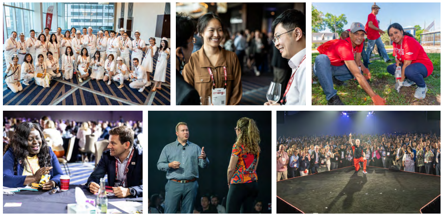 Collage of six photos of volunteers and groups of people.