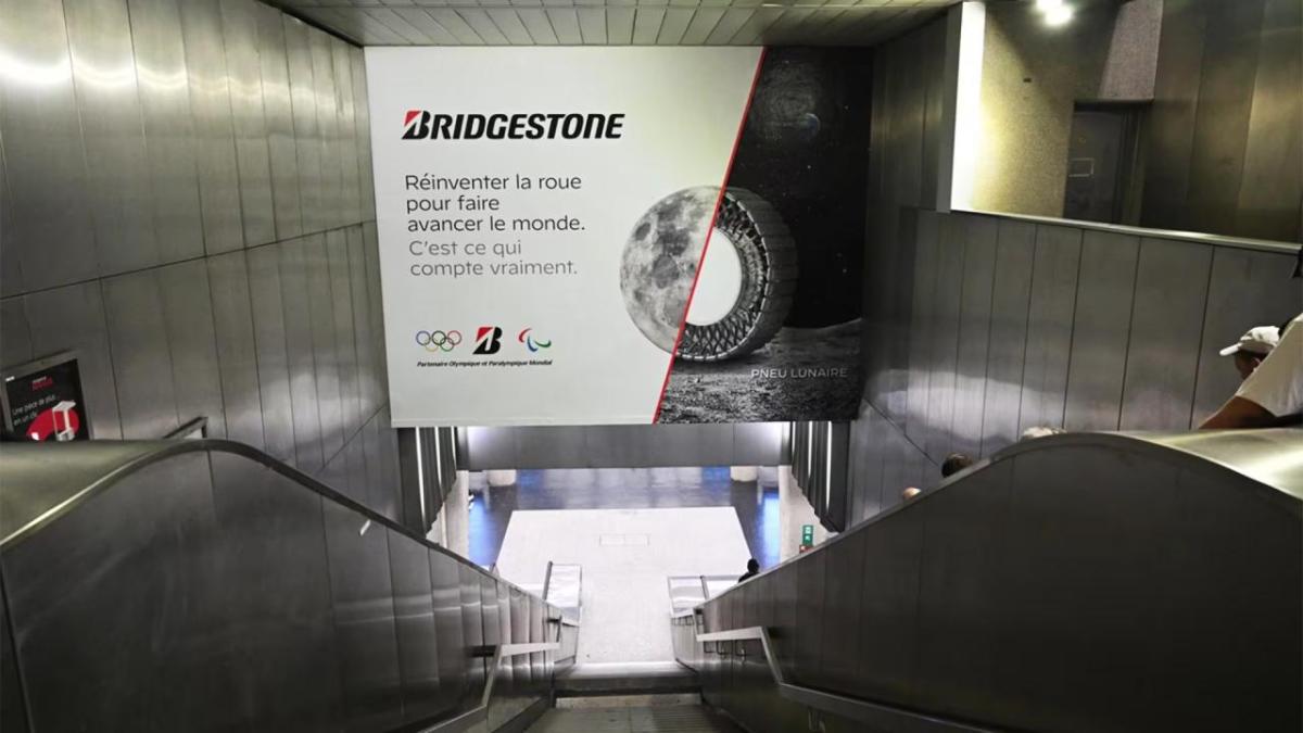 Bridgestone banner on an escalator 