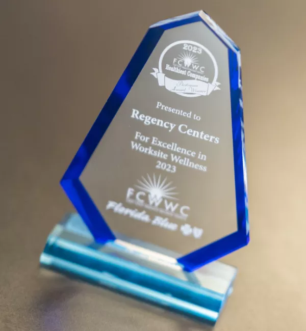 Close up of a FCWWC award "For excellence in workplace wellness."