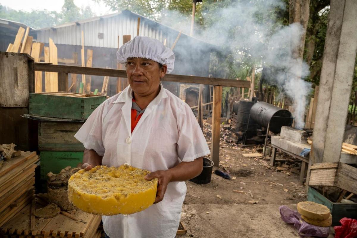 In the Fronteras de Oriente Cooperative in Honduras, Santos Argentina Rodriguez makes wax. 