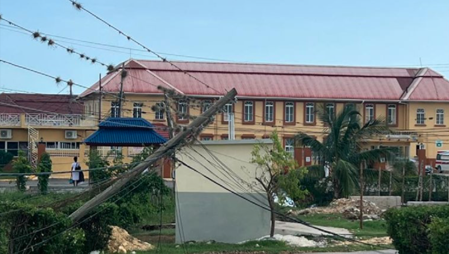 Downed power lines outside a hospital in St. Elizabeth Parish, Jamaica