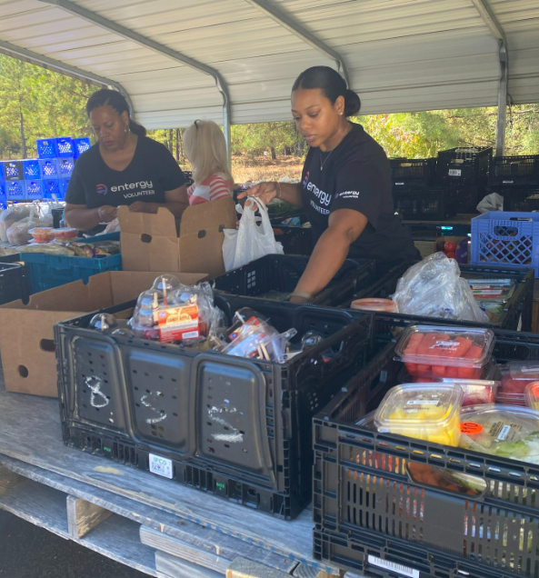 people packing food into bags