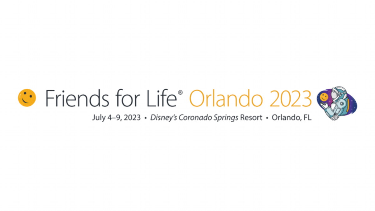 A smiley face and "Friends For Life Orlando 2023" with logo.