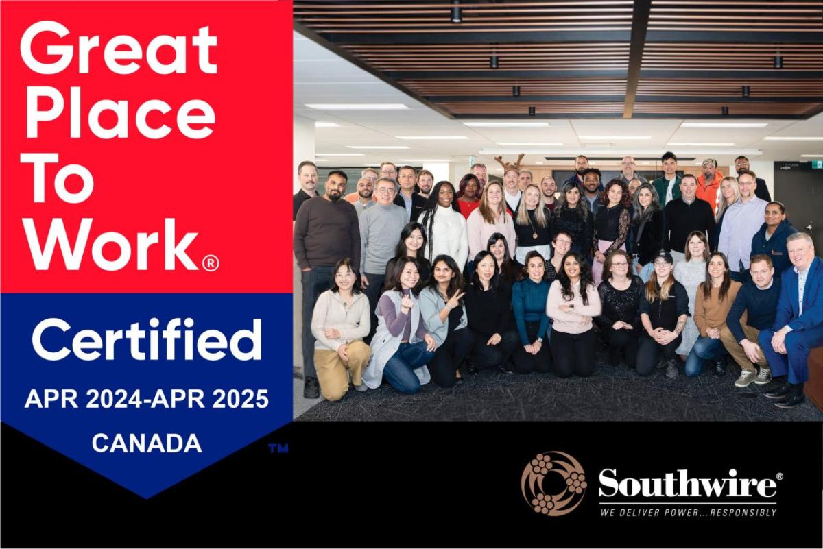 A group posed in a room. "Great Place to Work Certified" badge on the left.