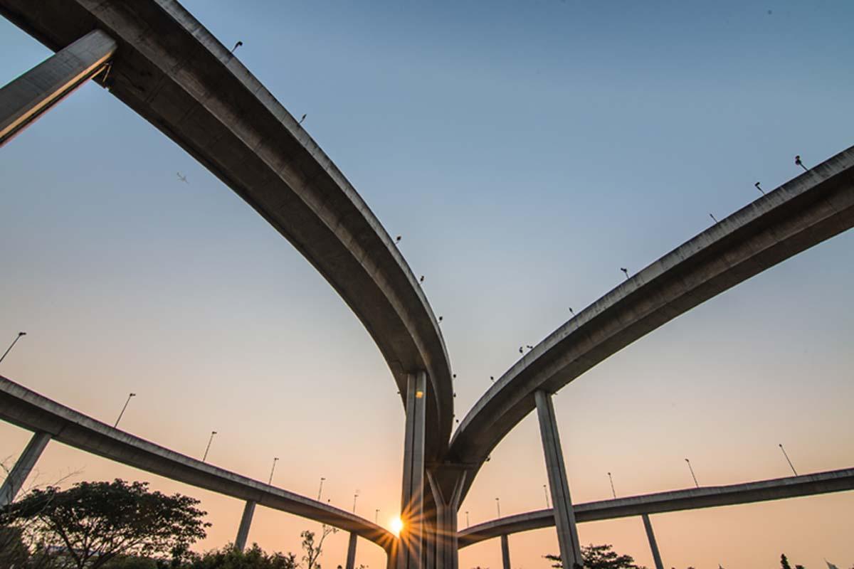 looking up through bridges above