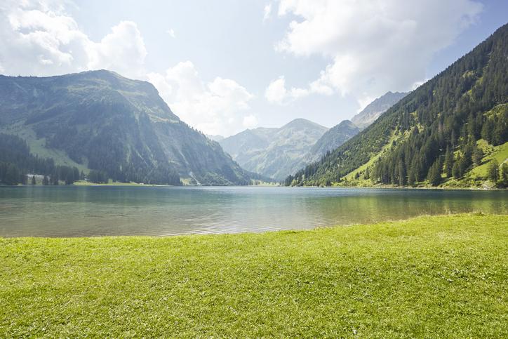 lake with mountains in background