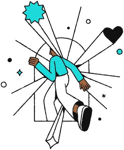 Illustration of a person going through a door.