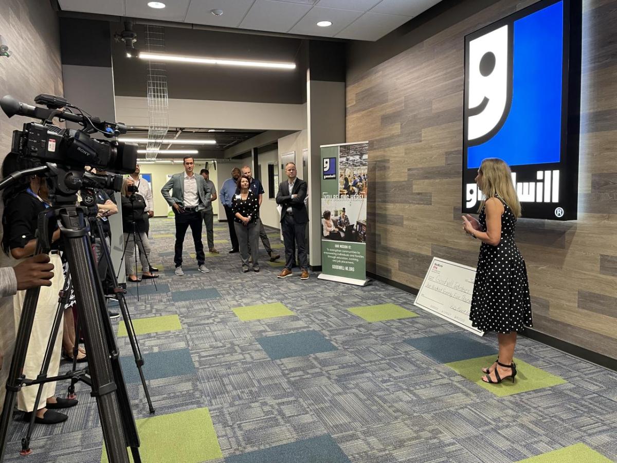 President of Goodwill speaking with KeyBank team.