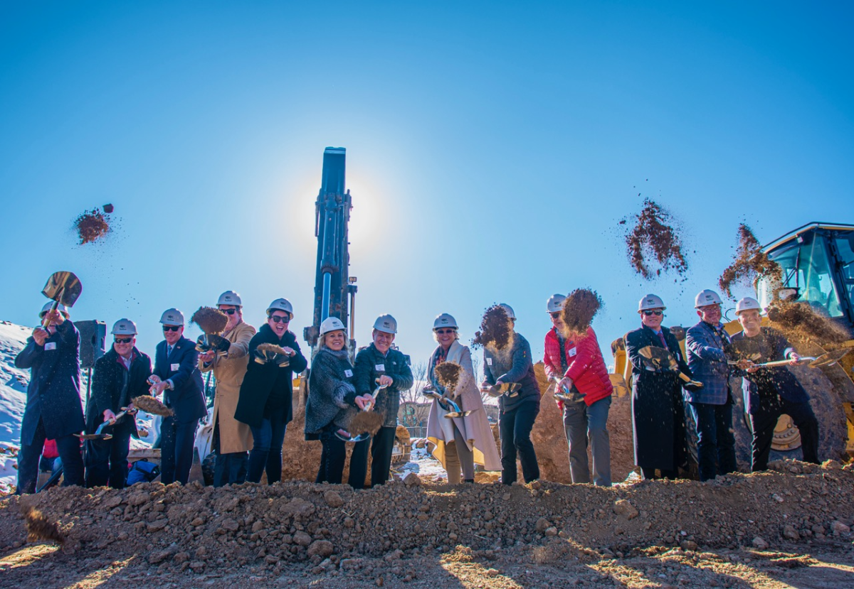 Group of people breaking ground on Junior Achievement (JA) Free Enterprise Center