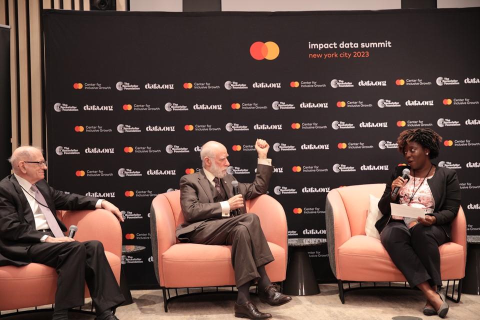 Vint Cerf, Robert Kahn, and Afua Bruce on stage