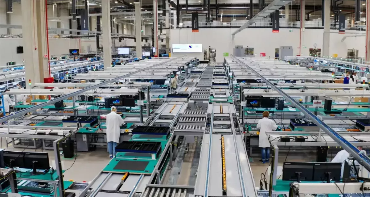 Aerial view of a large factory production line