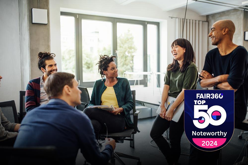 Group of colleagues having conversation 