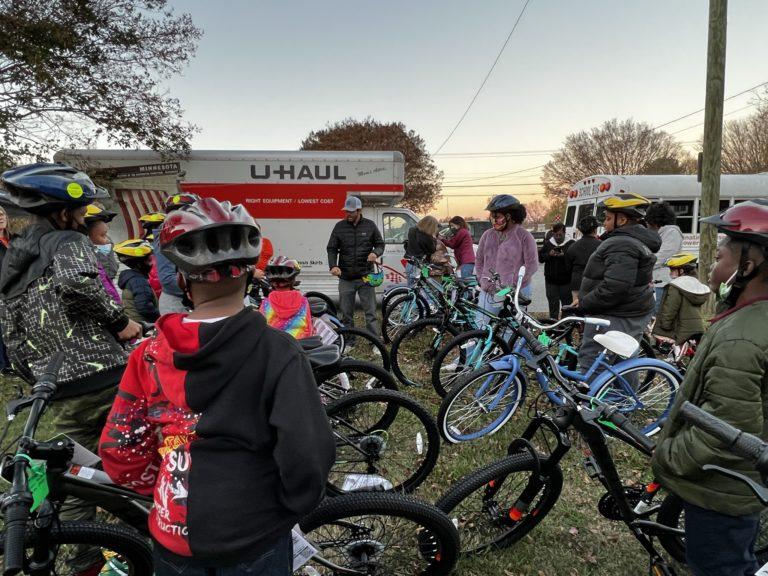 Bikes in front of a UHaul truck