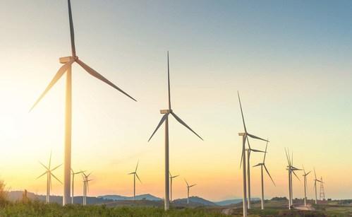 Windmill farm at sunrise.