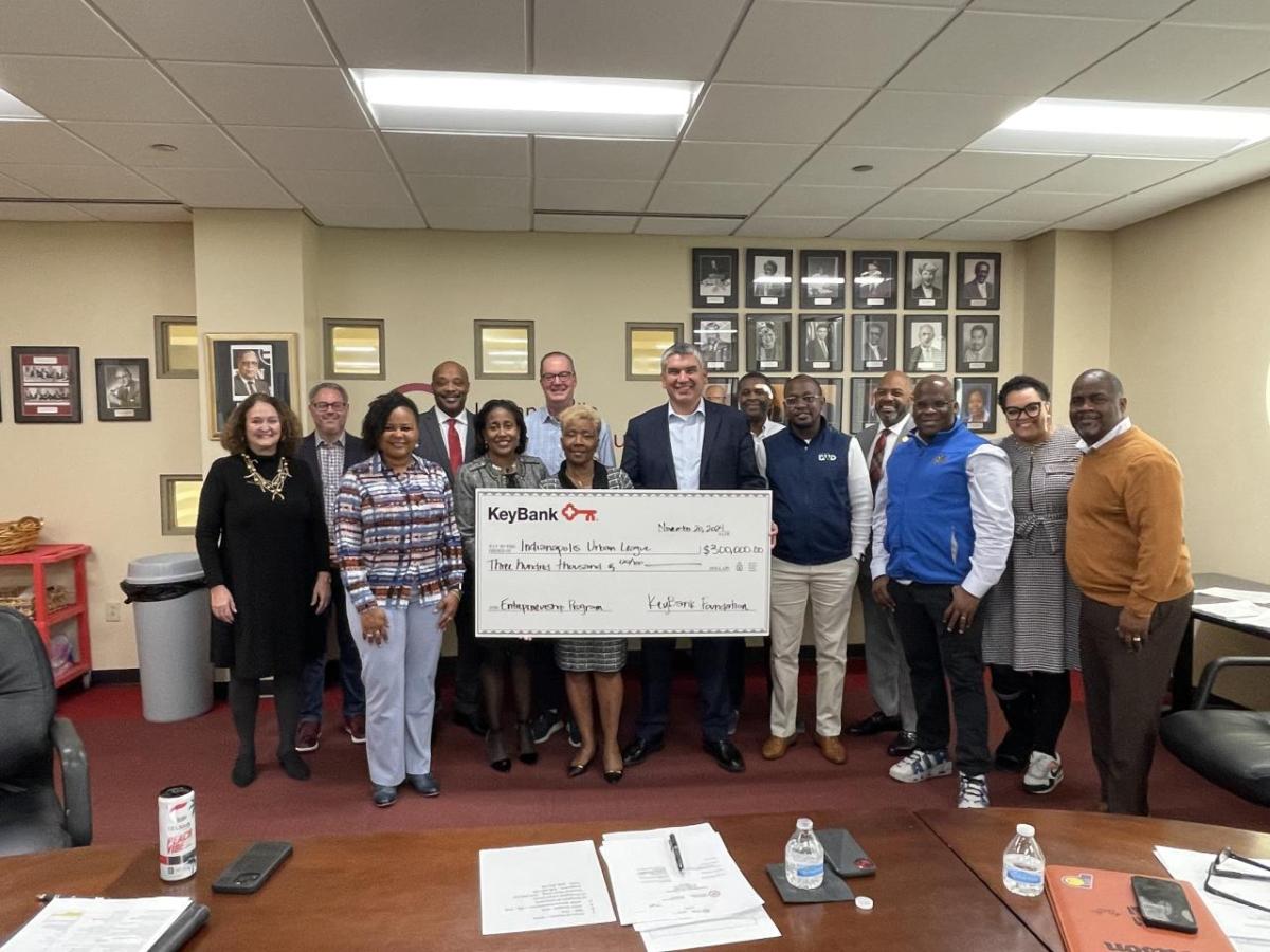 Indianapolis Urban League and KeyBank leadership shown with a $300,000 grant check.