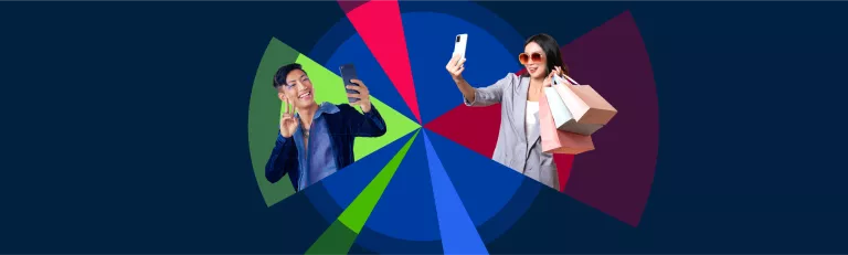 Two people take separate selfies