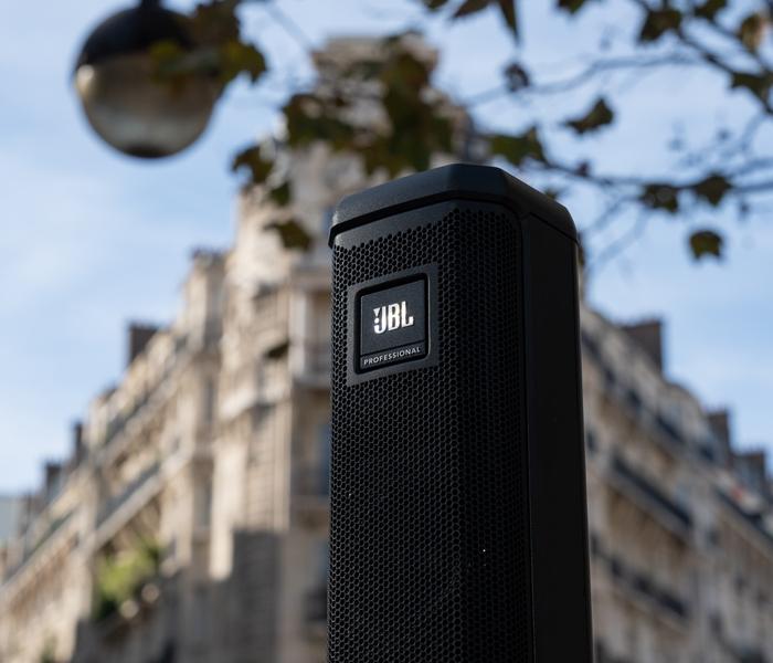 BL PRX One loudspeaker shown against a Paris backdrop.