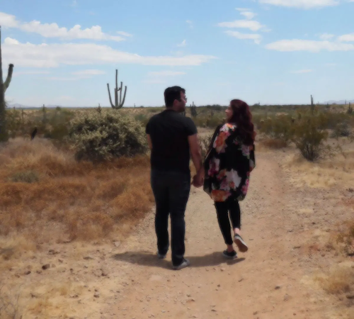 Jacob Rodriguez in the desert with his wife.